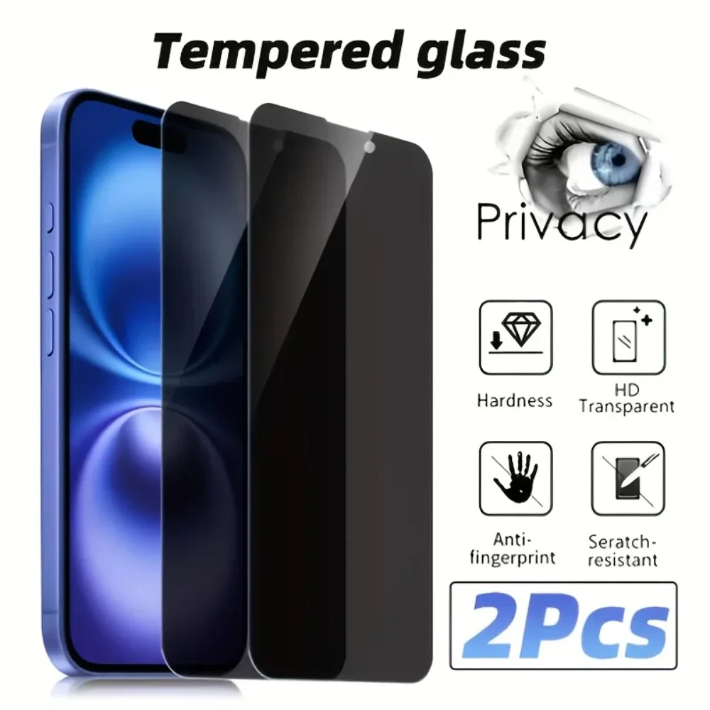 

2Pcs Privacy Full Cover Screen Protector for iPhone 16 15 14 11 Pro Max 13 12 Mini 14 15 16 Plus X XS XR Anti-Spy Tempered Glass