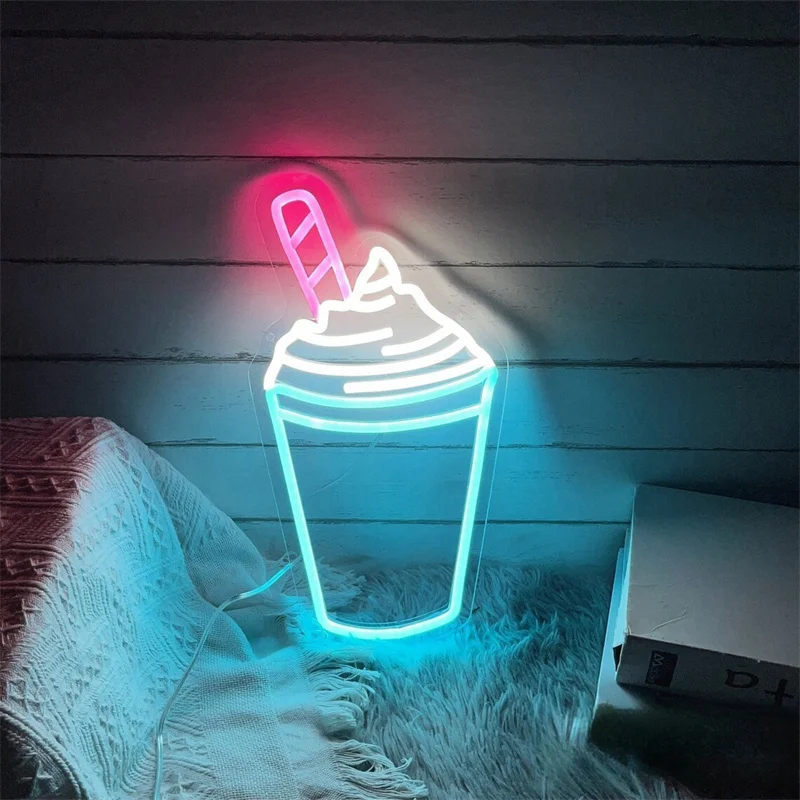 Milkshake Smoothie Ice Cream Custom Restaurant LED Neon Sign Light Up Sign Home Wall Decor Coffee Drink Shop Decoration