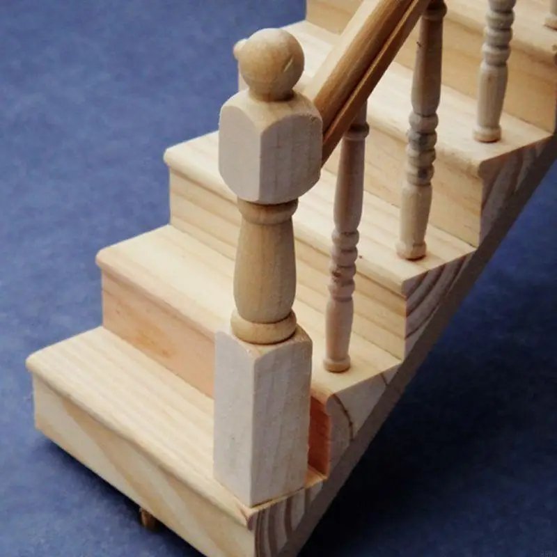 

85WA 1:12 Dollhouse Miniature Handrail Staircase Wooden Scene Plain Stairway Models