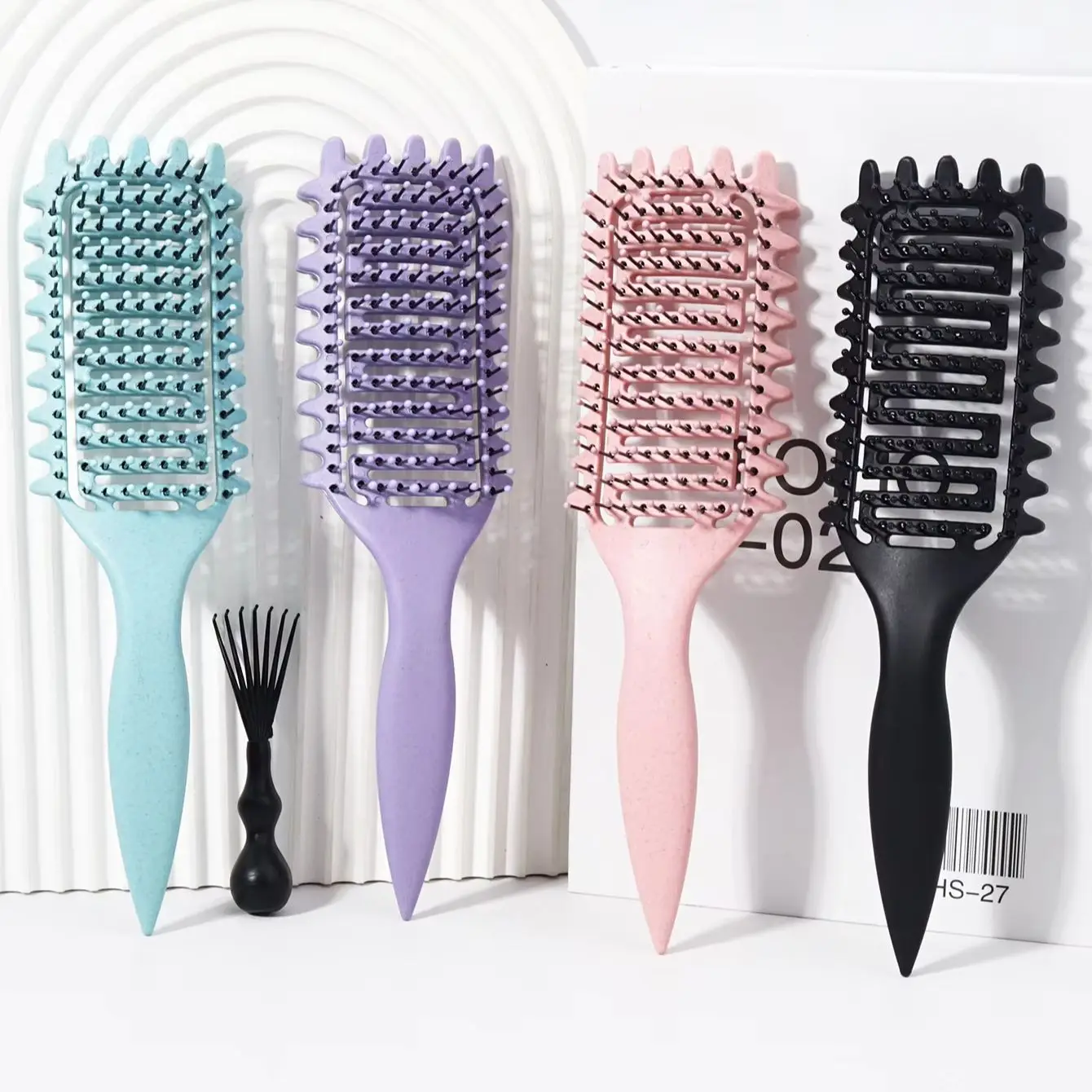 

2pcs hollowed out curly hair styling brush with comb cleaner set,reducing frizz and breakage Special for real hair wigs