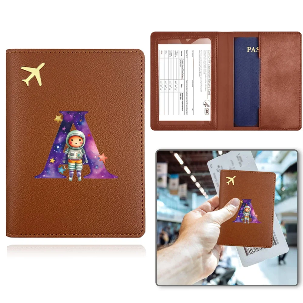 Passport Cover Protector Business Passport Portable Passport Lid Container Waterproof Card Travel Case Astronaut Letter Pattern