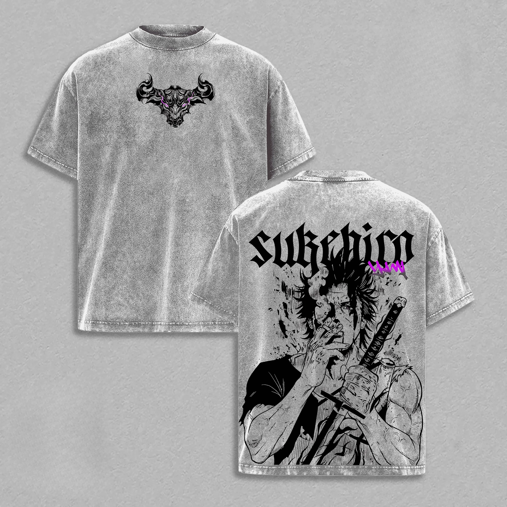 Yami Sukehiro Printed T-shirt Black Clover Anime T Shirt For Men Short Sleeve Clothing Oversized Cotton Tee Male Washed T Shirt