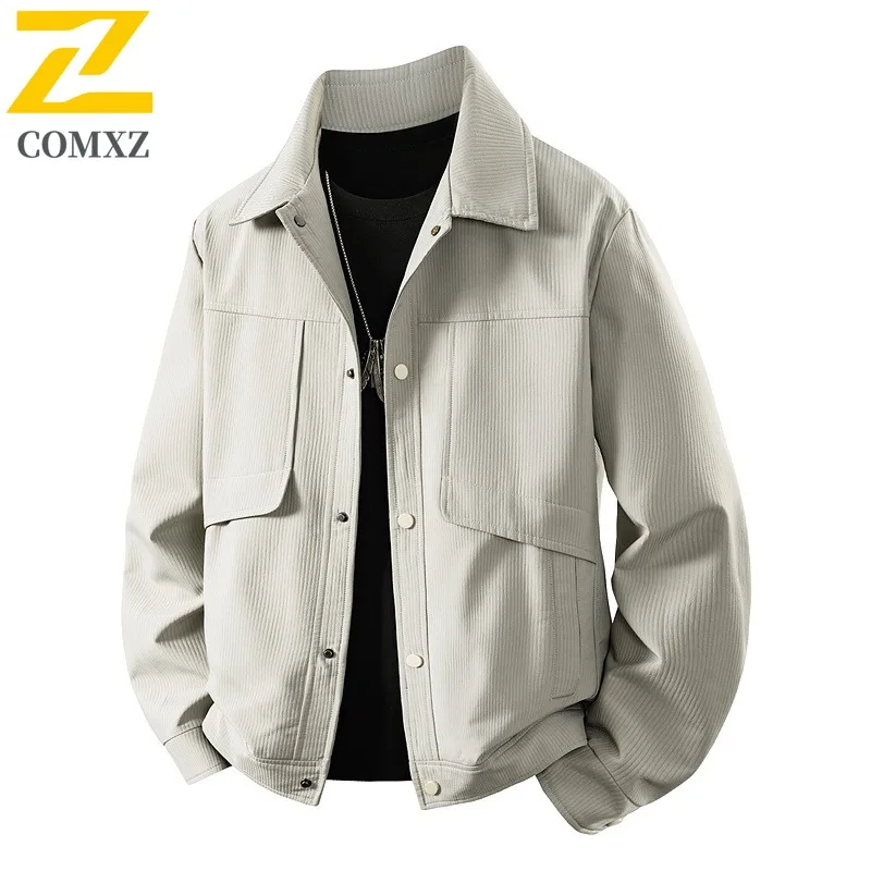 

COMXZ Men Outdoor Jacket New Casual Stand Collar Walk Comfort Motorcycle Coats Hiking Travel Lightweight Autumn Clothing
