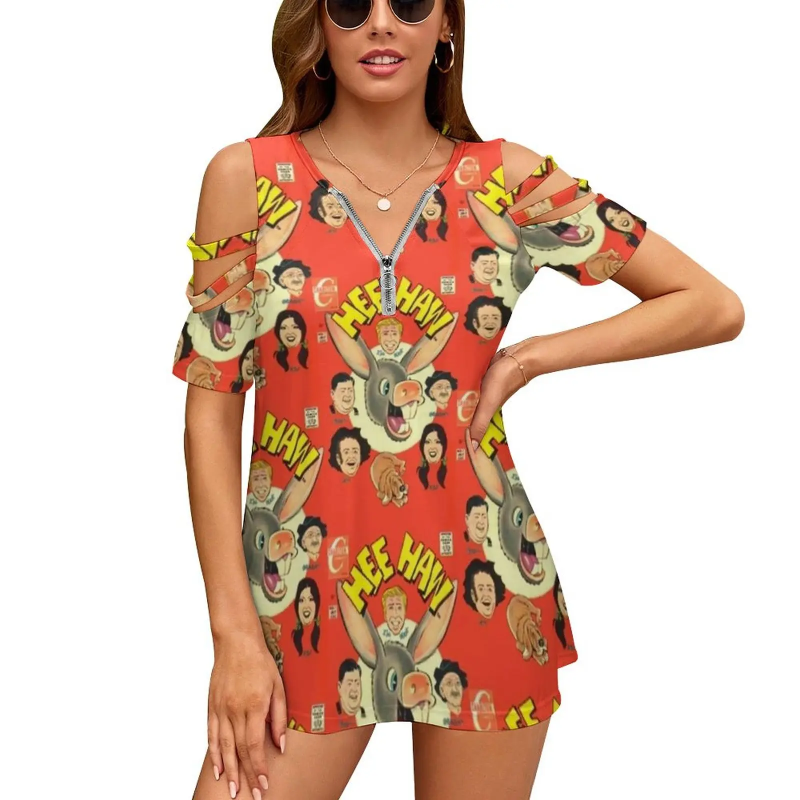Hee Haw Comic Women Zipper Sexy Printed Vintage T Shirts Tops Full Print T-Shirt Ac1313 Comic Vintage Hee Haw Country