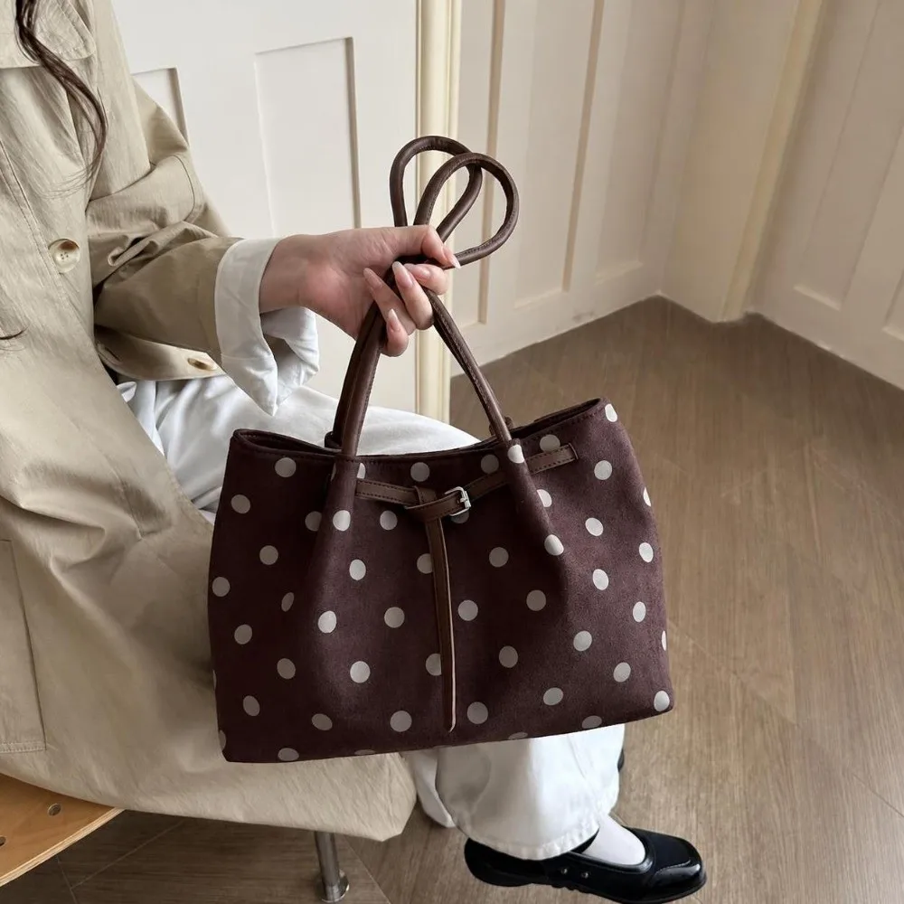 Fashion Polka Dot Tote Bag With Belt Buckle Large Capacity Shoulder Bag Korean Style PU Leather Underarm Bag Women