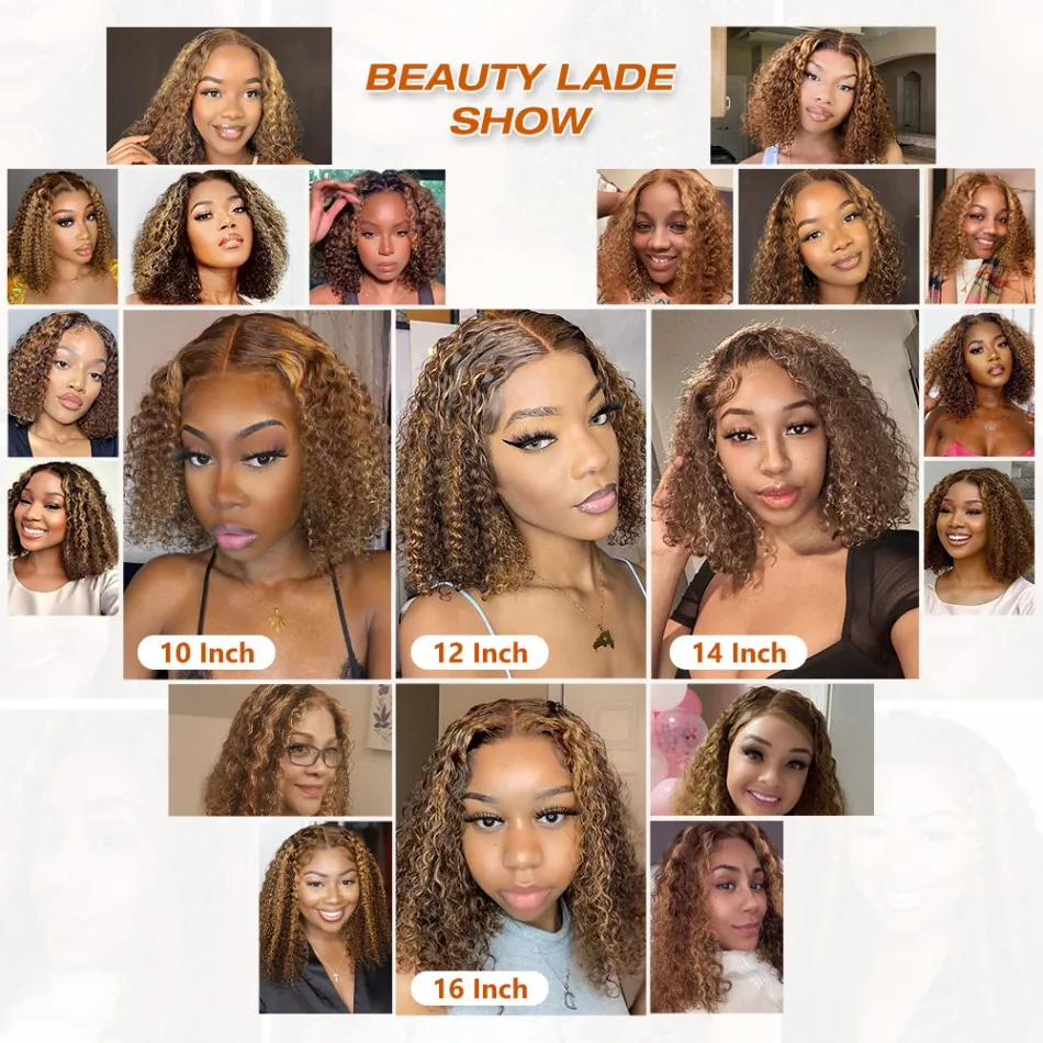 تسليط الضوء على الباروكات شعر الإنسان بوب غلويليس P427 العسل شقراء شعر بشري مجعد شعر مستعار أومبير موجة عميقة 5x5 HD الدانتيل إغلاق الباروكات للنساء #6