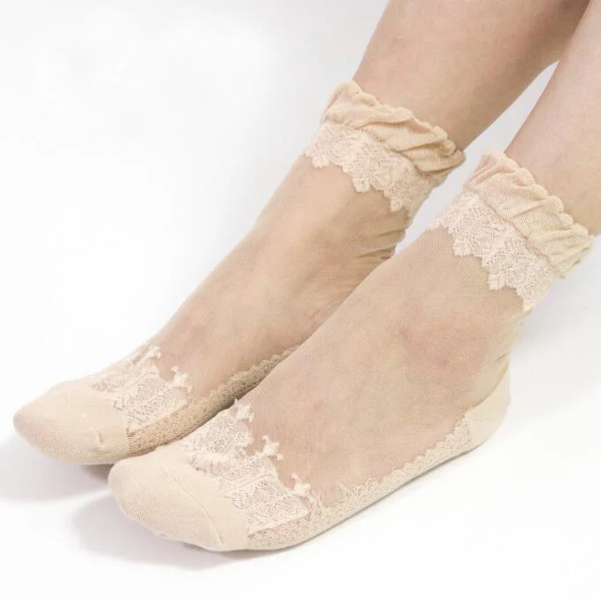 1 par/6 pares de calcetines transparentes dulces de verano calcetines elásticos transpirables para mujer calcetines cortos de encaje ultrafino de seda de cristal para niñas