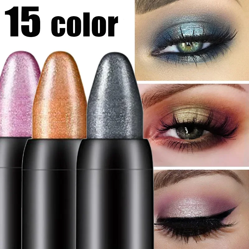 15 Colors Pearlescent Silkworm Eyeshadow Pen Long Lasting Waterproof Not Blooming Shiny Pearlescent Gel Pen Eye Shadow Pencil