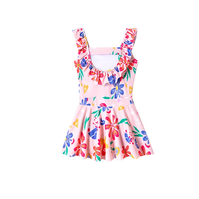 Children's One-piece Swimsuit 2024 Summer New Sunflower Printing Swimming Princess Skirt For 4 To 12 Years  Kids Girls