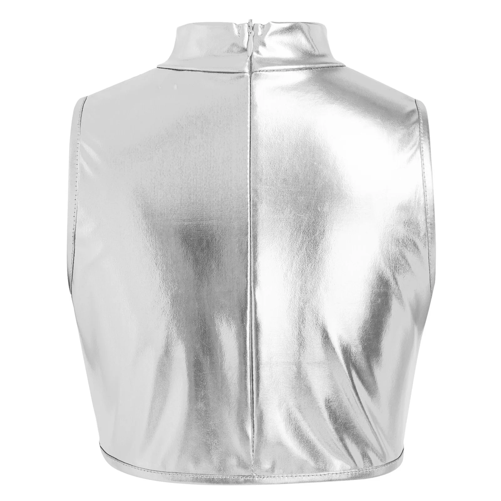 

Childs Metallic Crop Top Clothes Kids Girls Disco Outfit Hip Hop Jazz Dance Sequined Sleeveless Vest Stage Performance Costume