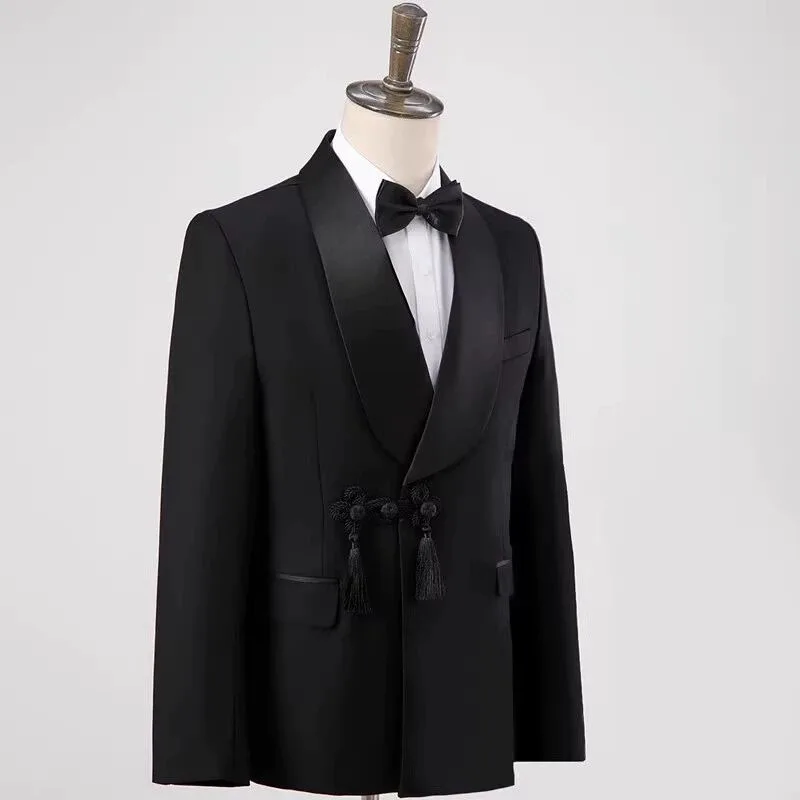 

Luxury Black Men's Suits Skinny High Quality 2 Piece Jacket Pants Male Clothing Single Breasted Shawl Lapel Custom Costume Homme