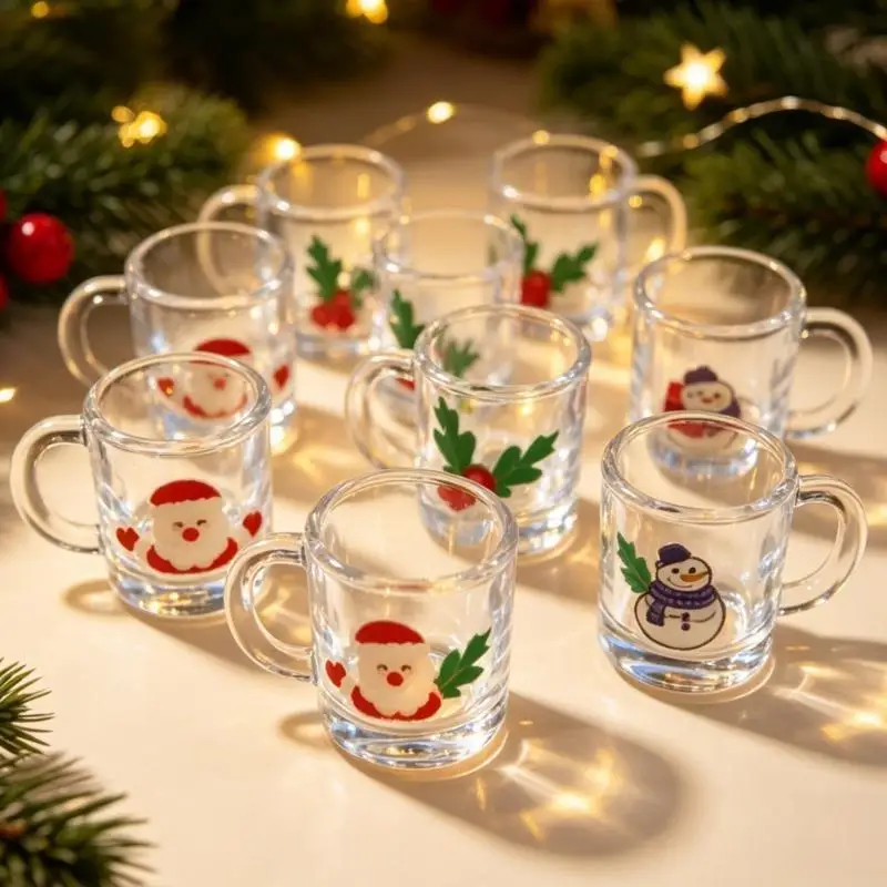 10Pcs Miniature Christmas Mug Dollhouse Santa Snowman Pattern Small Handle Cup For Party Home Tabletop Decor Gift
