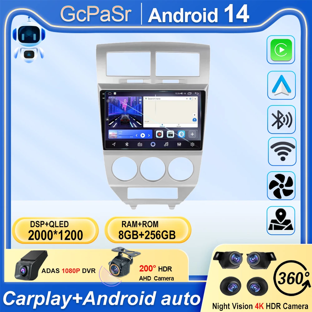 

Car Android 14 For Dodge Caliber I 2007 - 2010 Auto 5G wifi Radio Stereo MultiCmedia Player GPS Navigation High-performance CPU