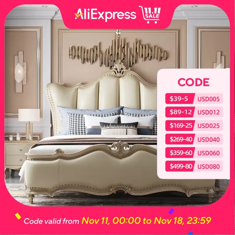 

European Marriage Bed Frame Luxury King Aesthetic Modern Bedroom Bed Frame Queen Cama De Lujo Para Dormitorio Home Furniture