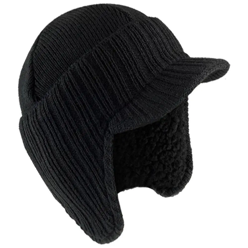 Mens Peaked Knit Hat Winter Warm Fleece Lined Cap Beanie Hat Ear Flaps Work Outdoor Plush Bomber Hats