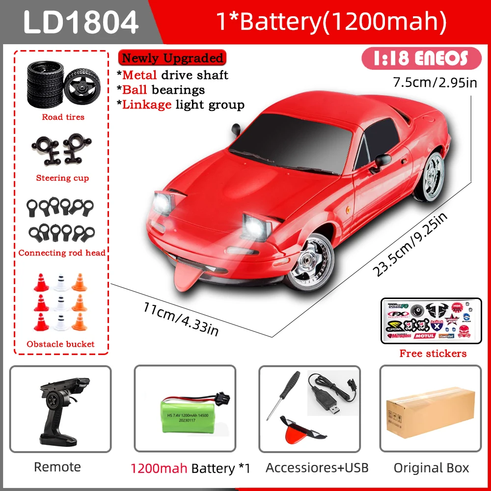 LDRC LD1804 RC Drift Auto 1/18 Mazda Mx5 2.4G 2WD ESP Gyroscoop LED Verlichting Volledige Schaal Gecontroleerd Model Kinderen auto Speelgoed Geschenken