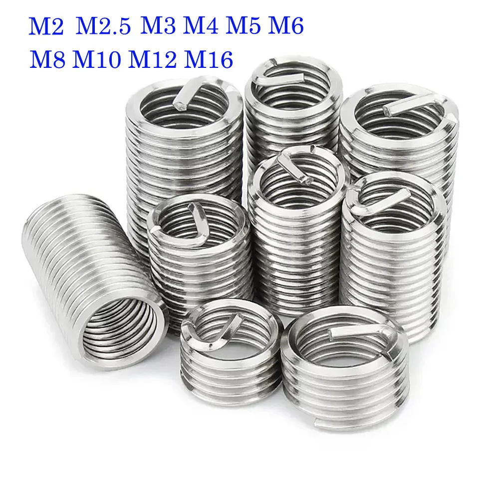 M6-M16 Fine Thread Stainless Steel Wire Thread Insert Screw Bushing Thread Repair Parts 10-50Pcs Hardware Fastening Accessories