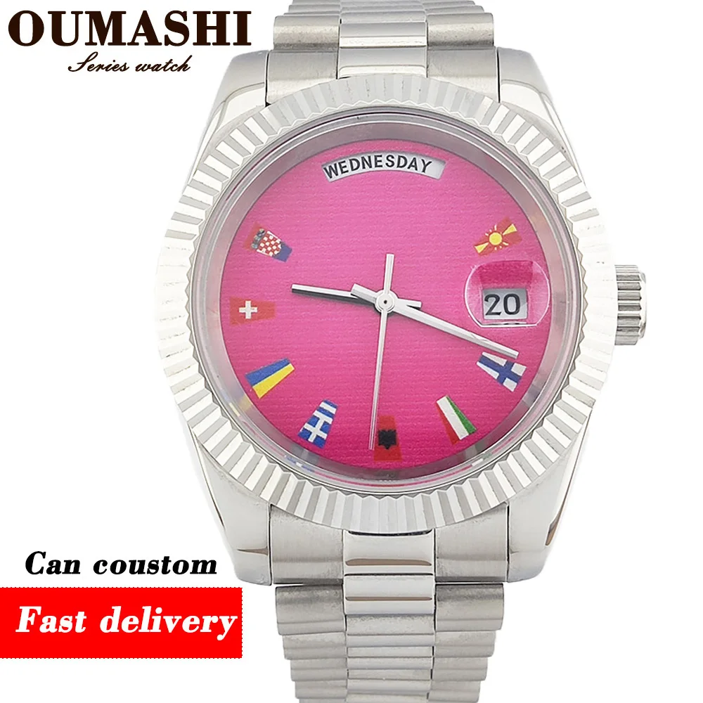 

39mm Miyota 8285 watch Creative flag Double calendar Men's watch Sapphire Stainless steel waterproof Automatic Mechanical watch