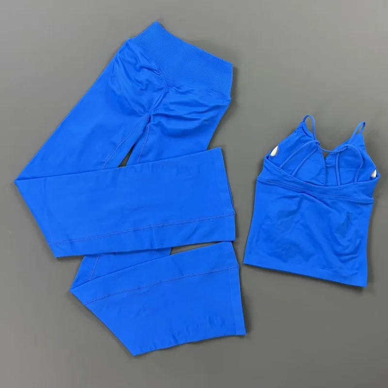 2-teiliges Sportset für Damen: Nahtlose Cross-Tummy-Control-Schlaghose und Twist-Front-Langline-Top – Yoga-Workout-Anzug für Fitness – Detail 7