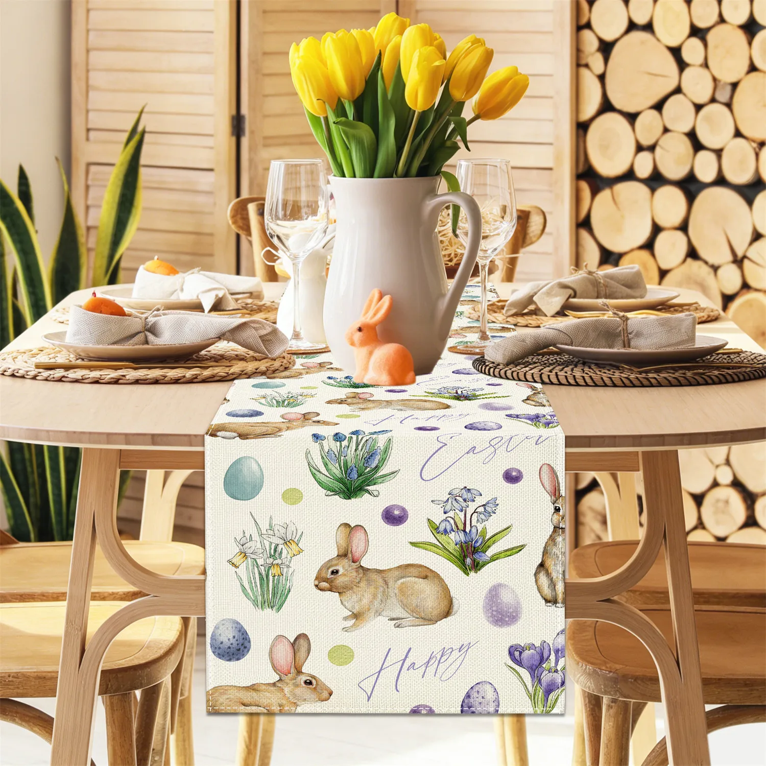 1 Piece Easter Table Runner, Easter Eggs, Christian Cross, Lily Flower, Spring, Resurrection Day, Party, Home, Kitchen, Dining Room Decoration