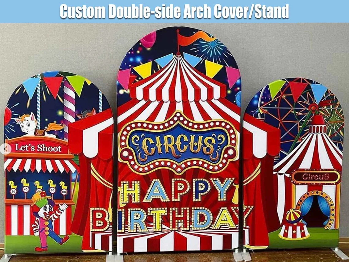 Circus Carnival Red Tent Arch Wall Covers Birthday Party Decor Double-side Cover Balloons Arch Stand Frame Wedding Chiara Wall