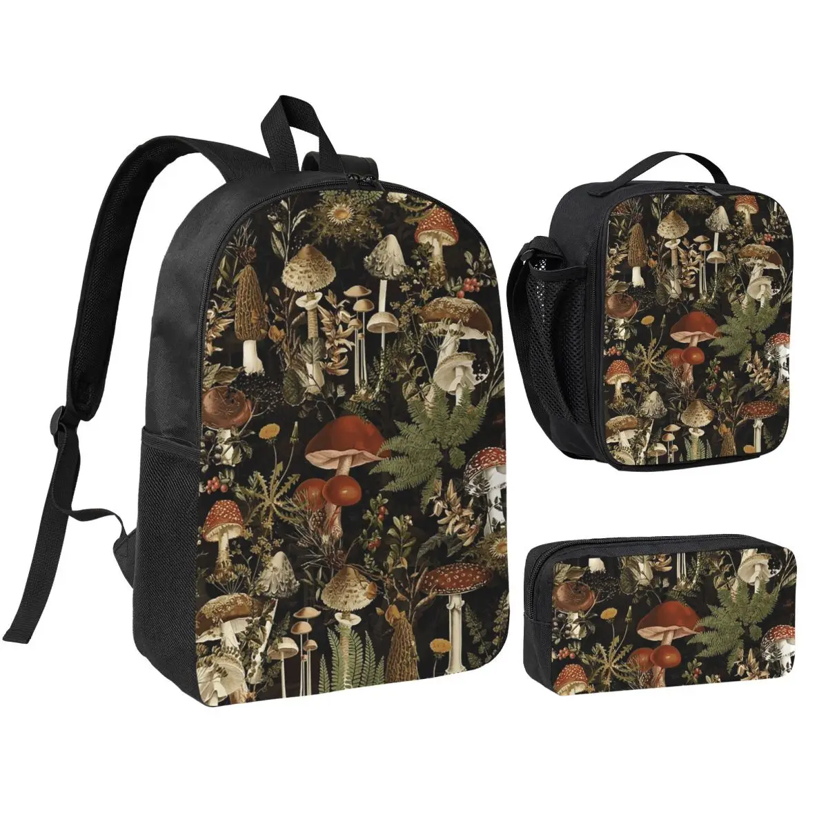 

Midnight Mushrooms Forest Botanical Night Garden Backpack BookBag School Bag Computer Shoulder Bags 3ps Lunch Bag Pencil Case