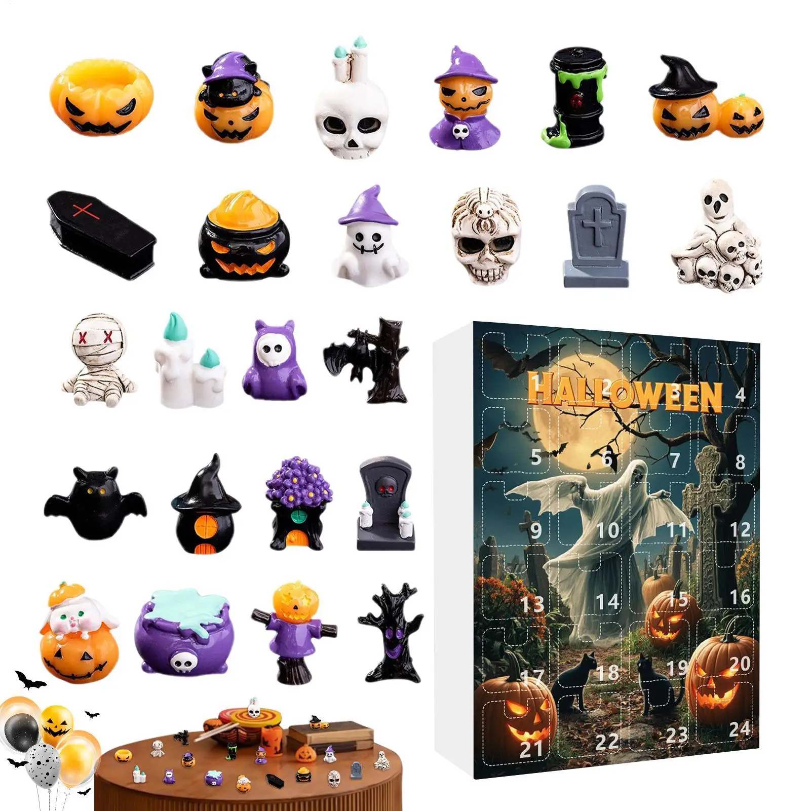 Scary Collectibles Advent 24 Days Countdown To Horror Season Halloween Collectibles Creepy Statues Resin Figurines For Shelf