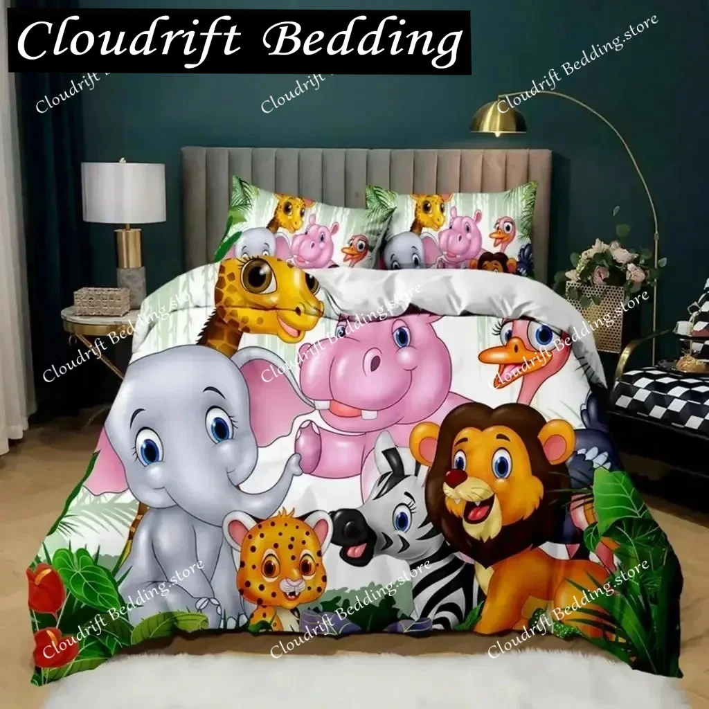 

Elephant Comforter Bedding Set Cute Cartoon Animal Paradise Boys Girls Kids Animal World Queen Polyester Duvet Cover