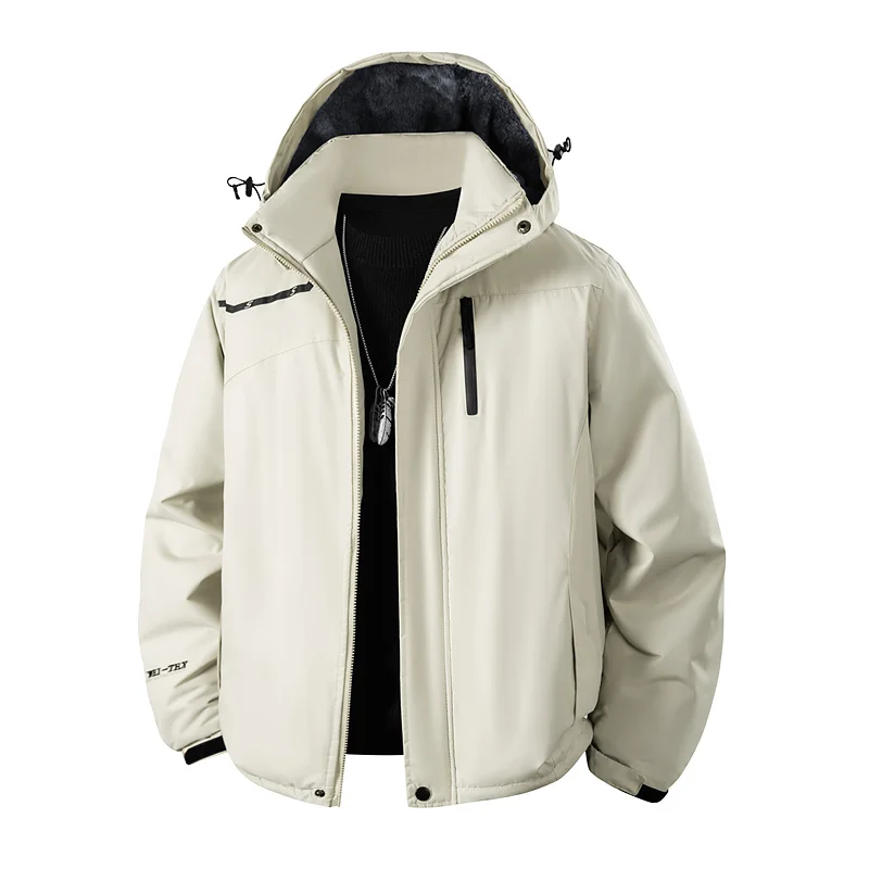 Chaquetas informales de lana con capucha para hombre, ropa de otoño e invierno, L-7XL de gran tamaño, abrigo de felpa para exteriores, ropa superior a prueba de viento de Color sólido, 2025