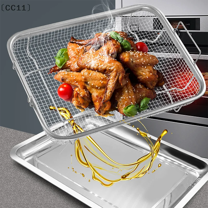 バCC11 Sigur Backblech Öl Braten Backform Edelstahl Antihaft-Chips Korb Backform Grill Mesh Quadratisches Braten Sieb