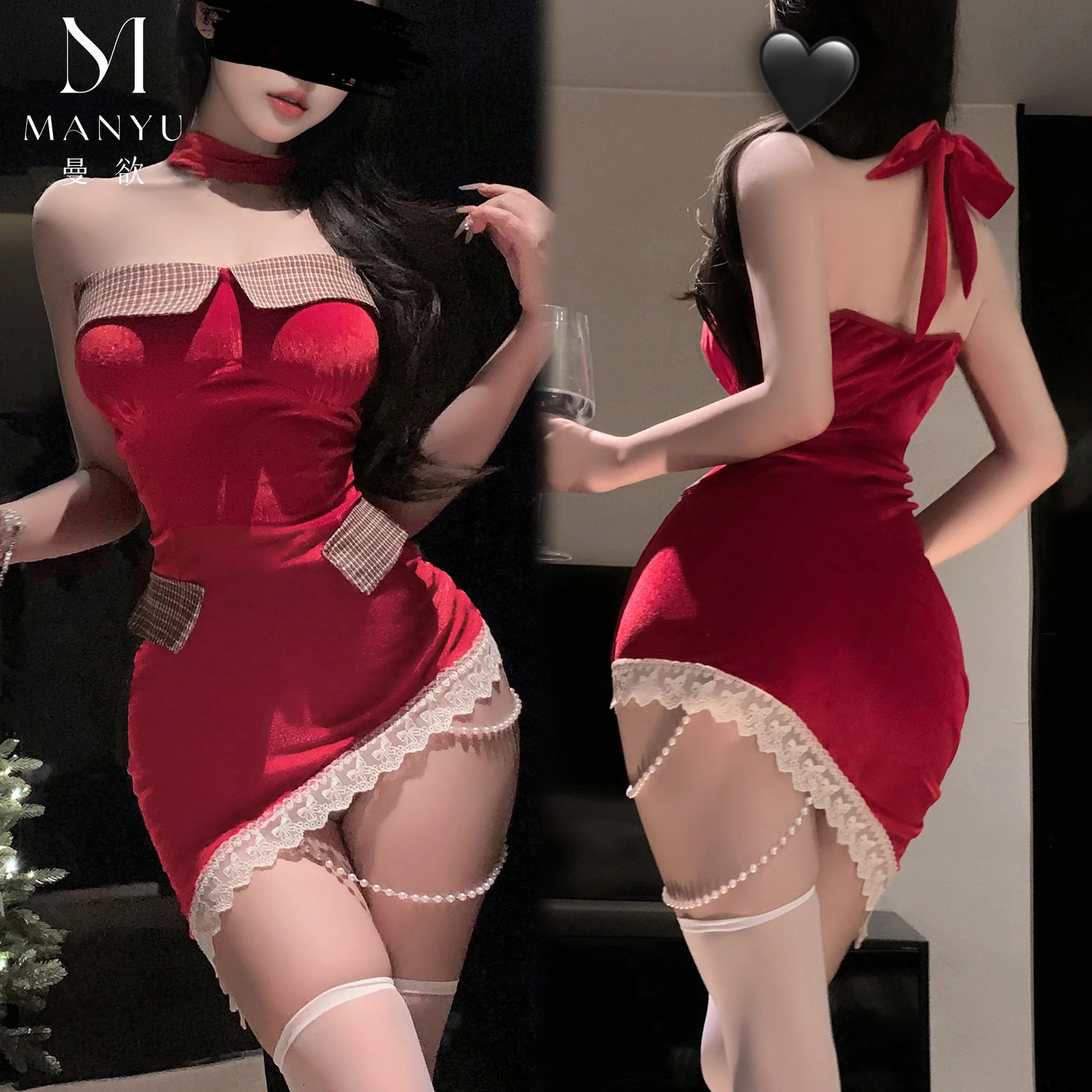 Abito rosso di Capodanno con spalle scoperte sexy delle nuove donne Costumi cosplay per feste di Natale per donne adulte Abiti eleganti per appuntamenti Fliter Wear