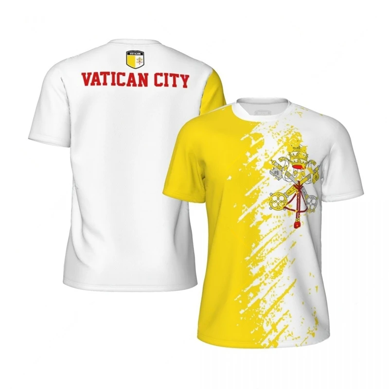 Vatican City Flag Graphic Football T Shirts Mens National Emblem 3D Printed Sports Tops Running Bike Soccer Tennis Fitness Tees