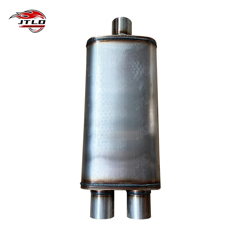 

Выхлопная труба JTLD 409SS универсальная, глушитель для автомобиля, вход 2,5 дюйма, двойной центральный выход 2,5 дюйма, длина корпуса 4x9 дюймов, общая длина 18 дюймов, общая длина труб 24 дюйма