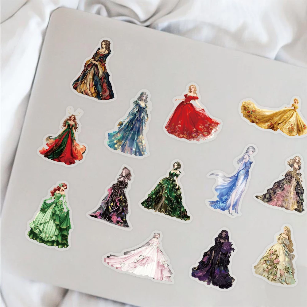50 pçs suave elegante estética princesa vestido bainha pet adesivo colorido arte criativa decoração caso de telefone scrapbook copo portátil