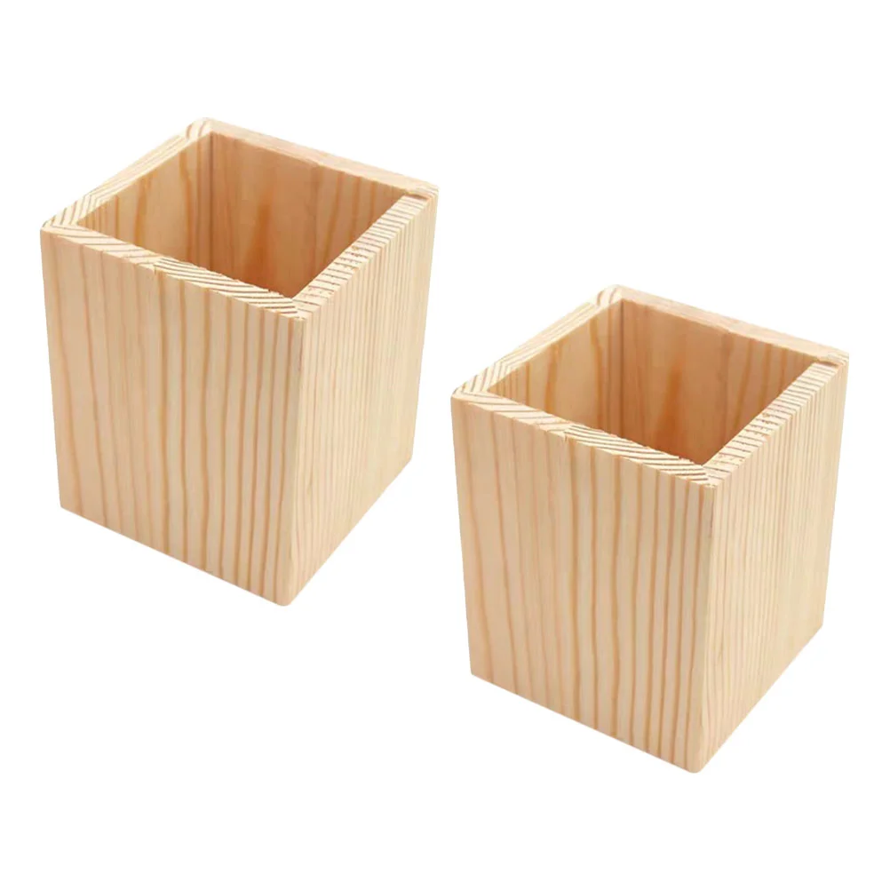 

2 Pcs Toothbrush Holder Succulent Bowl Pine Pen Child Nice Nurse Wood Flatware Organizer Pot Pencil Holders