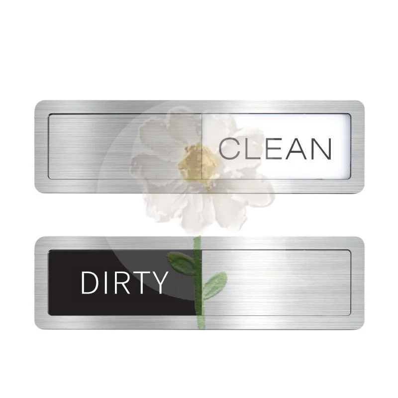 Dishwasher Magnet Clean Dirty Sign Stainless Steel Black White Non Scratch
