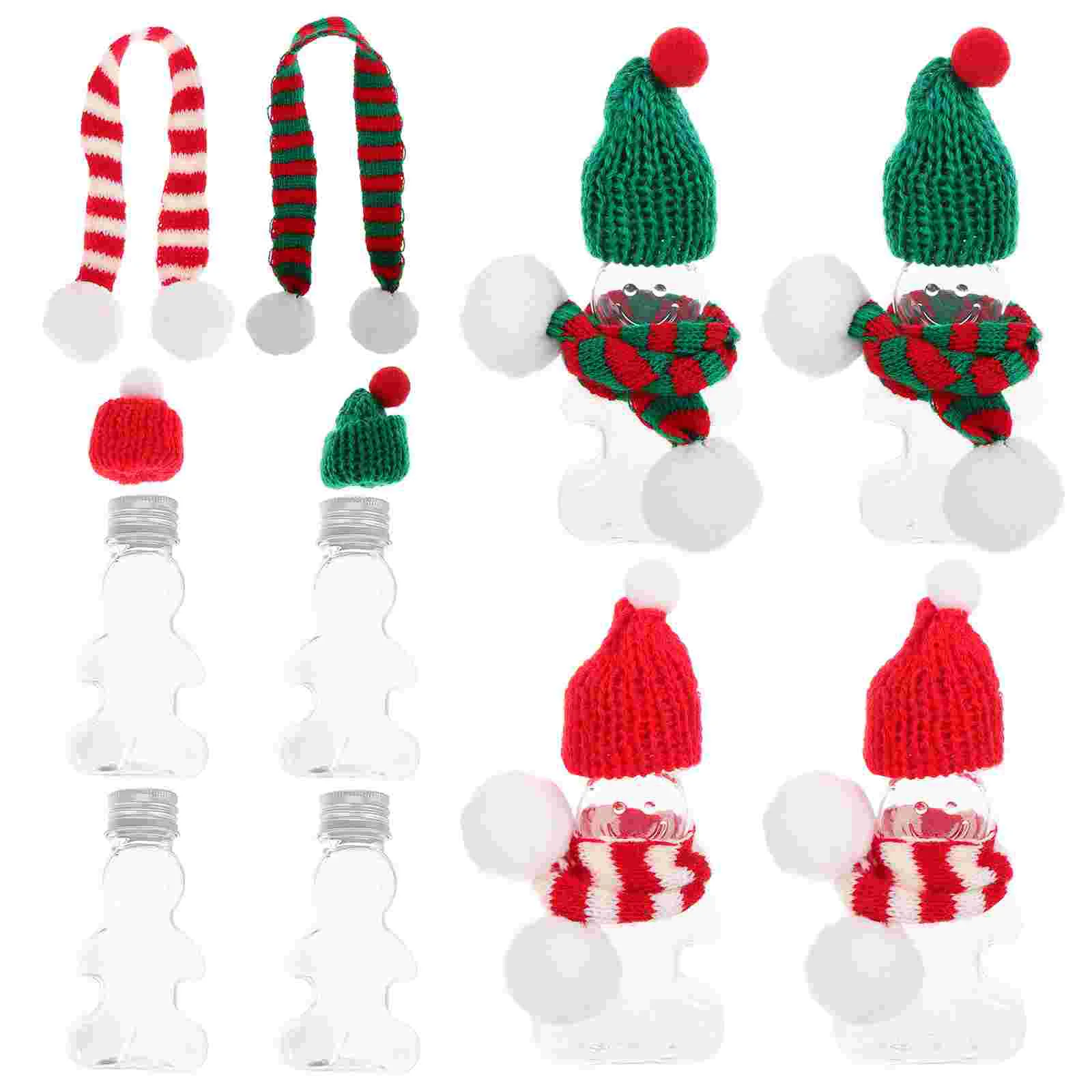 10 Pcs Christmas Tree Gingerbread Man Bottle Drink Jars Candy Box for Plastic Juice Bottles with Caps Santa Claus Hats