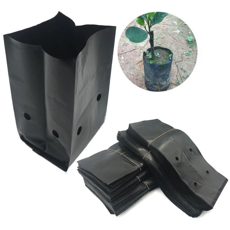 

100Pcs PE Black Plastic Nursery Bags Plant Grow Bags Seedling Pots Sapling Cultivation Bag With Holes For Garden Supplies