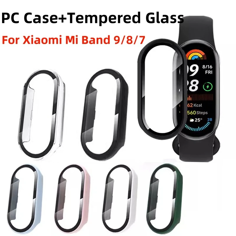 Screen Protector Cover For Xiaomi Mi Band 9 Ultra-Thin PC Case+Tempered Glass for Xiaomi Mi Band 8 7 6 5 Mi Band9 Cover Shell