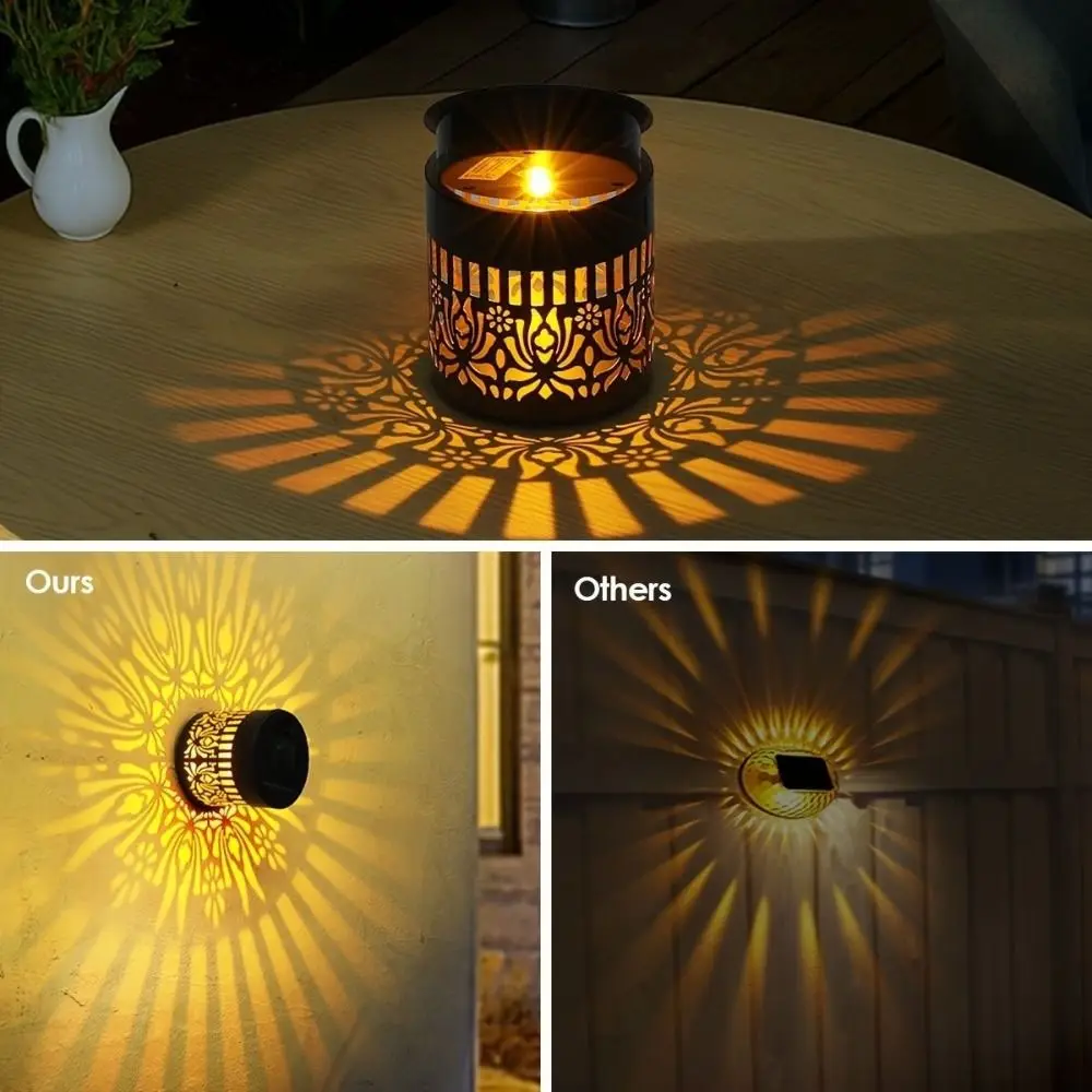 Durable Hollow Solar Wall Lamp Waterproof Flower Design Outdoor Garden Light Creative Iron Solar Projection Lamp House