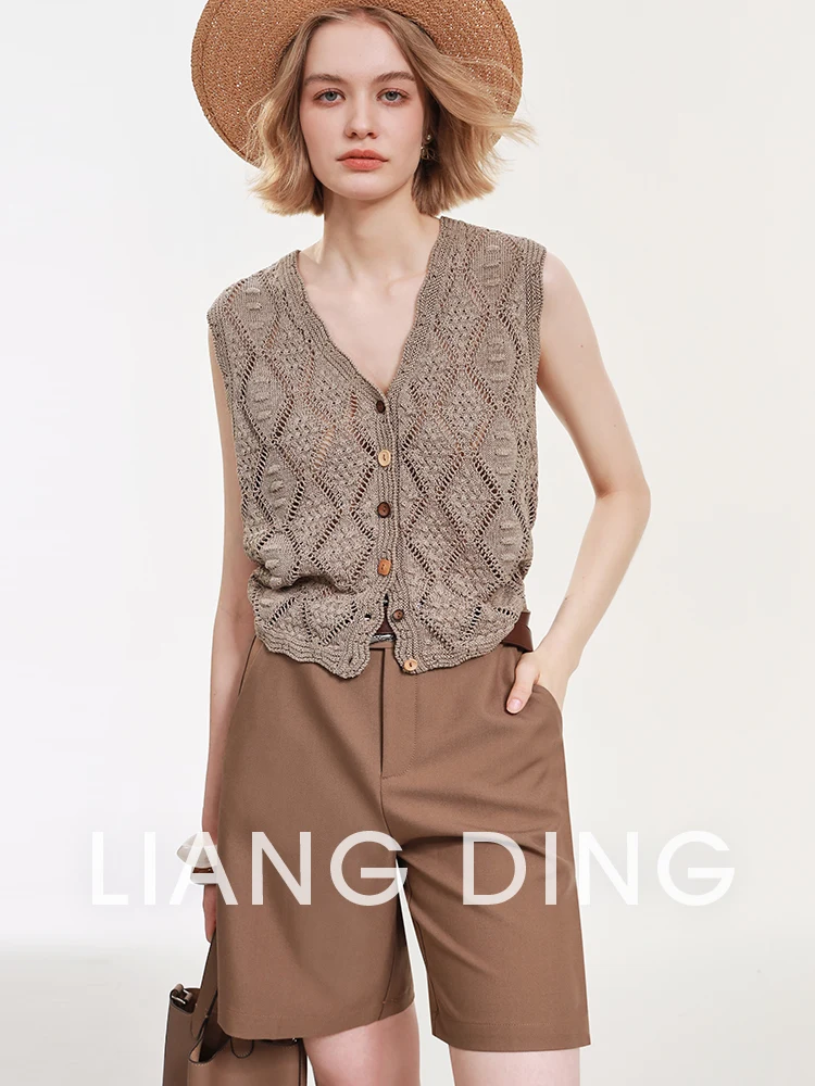 

l Paper Silk n Core Vintage Design Knitted Hook Flower Vest Women's Loose Fit Open Cardigan Sle Summer Top