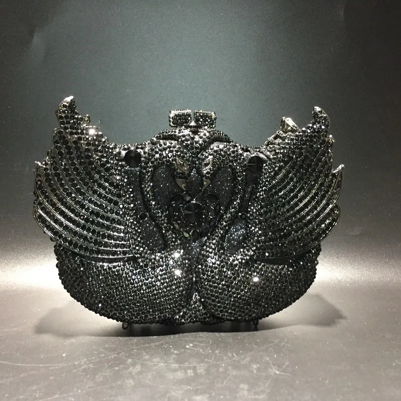 

Металлическая сумка-органайзер ручной работы с бриллиантами и кристаллами в форме лебедя, многофункциональная, для свадебных и вечерних мероприятий, косметичка, расшитая бисером