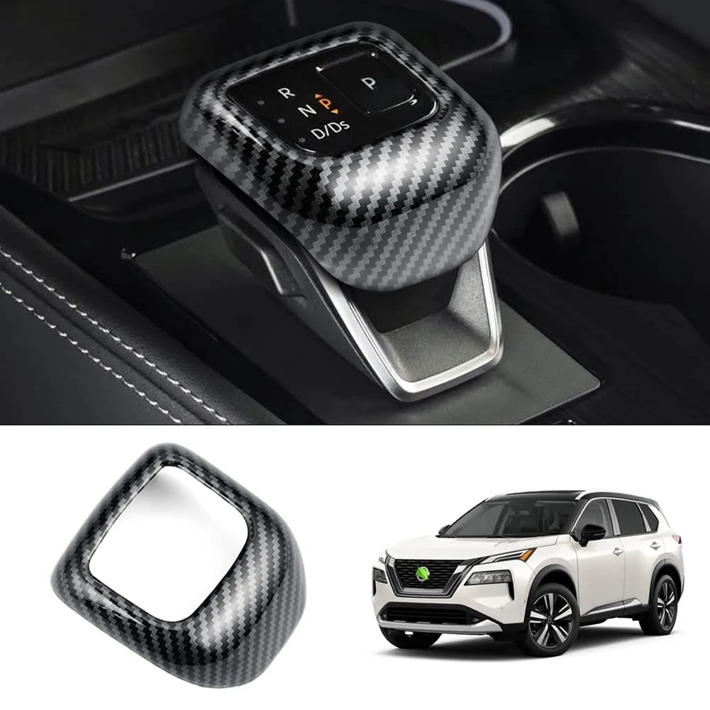 For Nissan Rogue X-Trail 2021-2023 Carbon Fiber Gear Shift Knob Cover Trim Decoration Sticker Car Interior Accessories