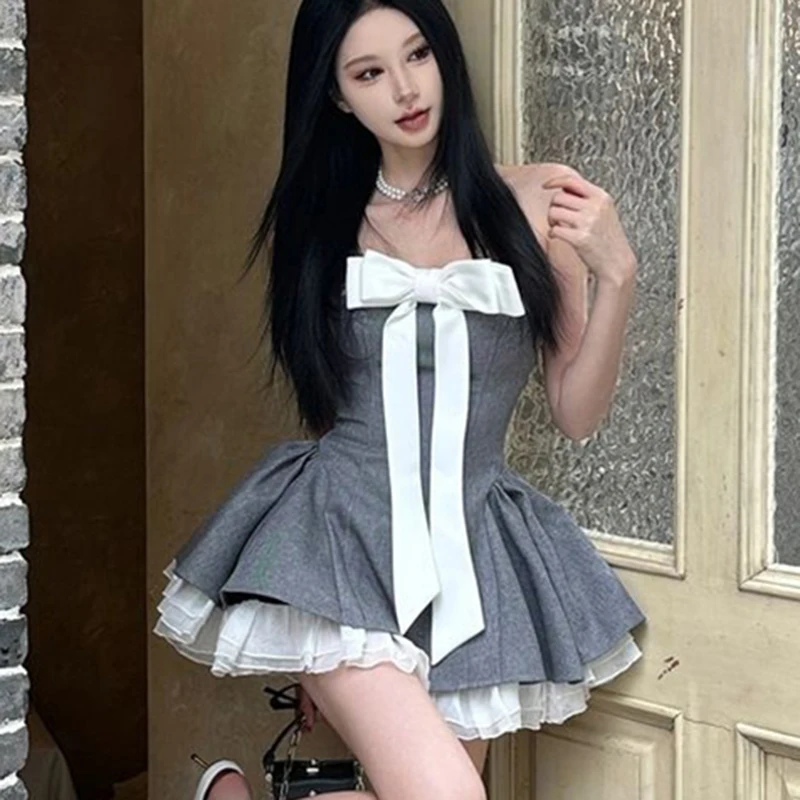 Mulheres sexy fora do ombro mini vestido de verão arco doce arco vestido fino em camadas camada natal festa aniversário noite vestidos