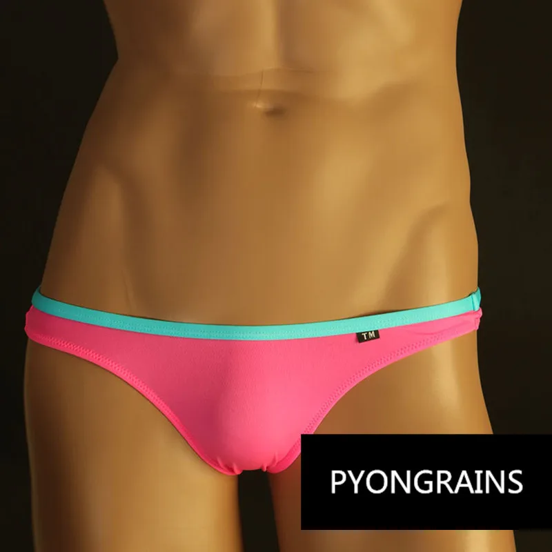 Men's Contrast Color Ice Silk G-String Thong Low Waist Thin Strap High Elastic Breathable Underwear
