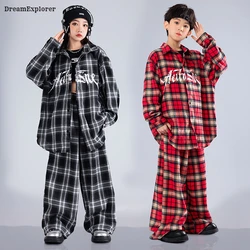 Jongens Hip Hop Cool Plaid Shirt Street Dance Broek Meisjes K-pop Blouse Baggy Joggingbroek Kinderen Streetwear Kid Jazz kleding Sets