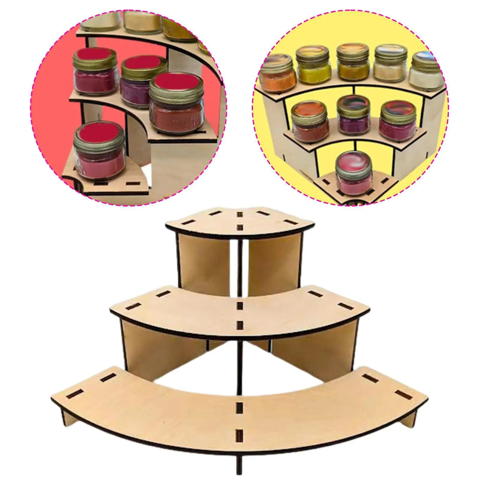

3 Tiers Retail Table Display Stand Multifunctional Rustic Corner Rack for Trade Shows Farmers Markets Collections Dessert Candle