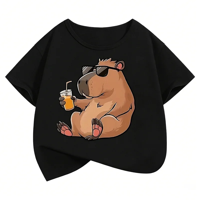 Niedliche Capybara Kinder Sommerkleidung T-Shirt 2026 Neues Cartoon Capibara Mode Kurzarm-Shirt für Jungen