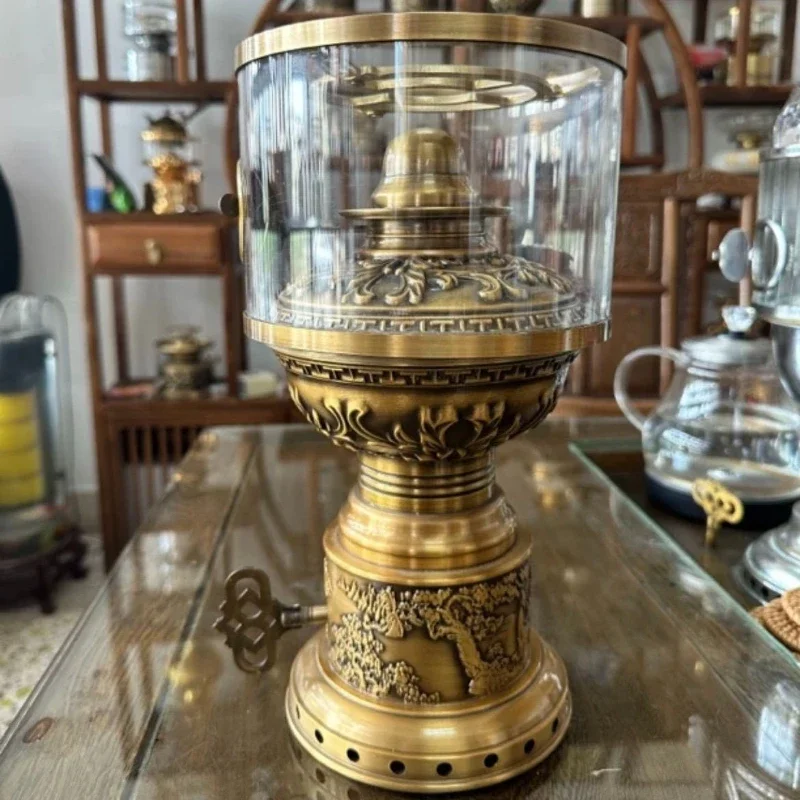 Outdoor camping windproof high-end ornament tea set gift pure brass tea lamp