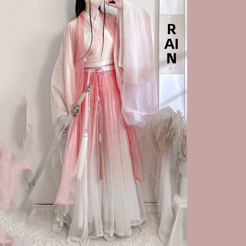 

Original Hanfu Women's Wei Jin Sle Waist-Length with Large Sves Ele Ancient Chinese Faion Set Fre And ...